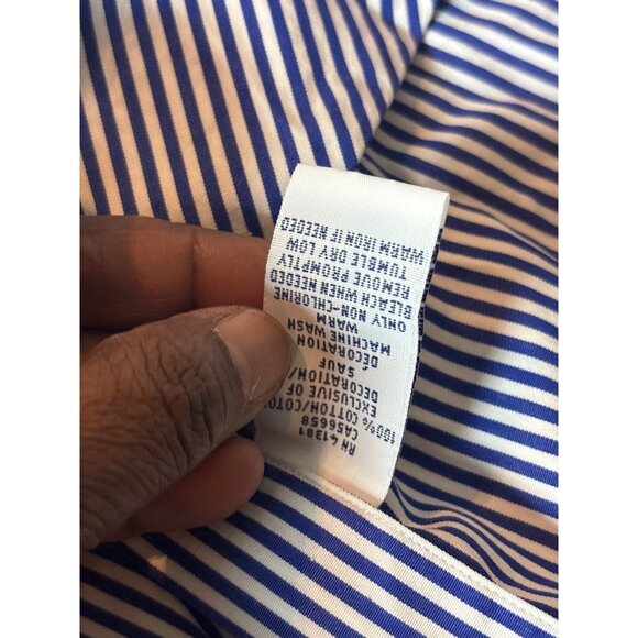 Ralph Lauren Mens Blue & White Striped Cotton Button-Down Shirt Size 15.5 - Picture 11 of 12